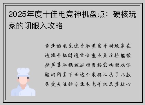 2025年度十佳电竞神机盘点：硬核玩家的闭眼入攻略
